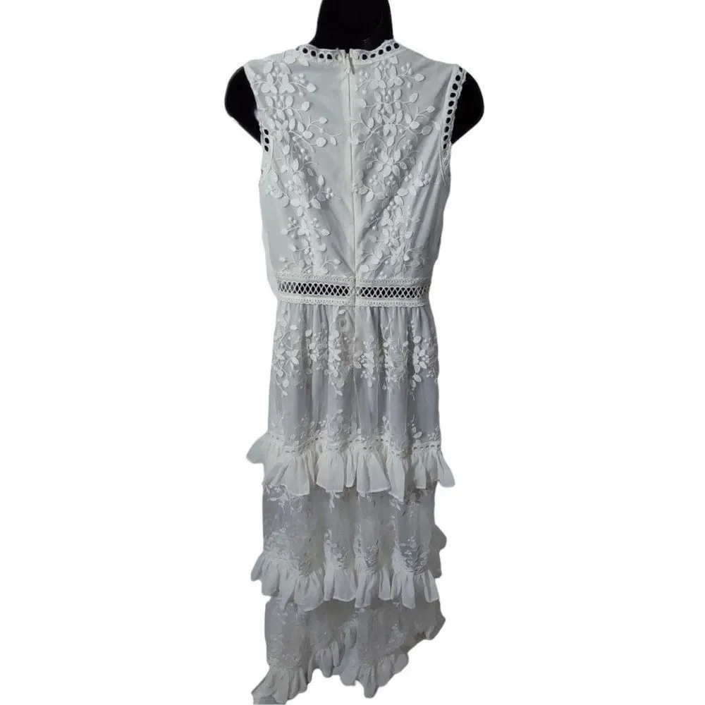 AQUA Embroidered Flounce Lace Sheer Maxi - Picture 3 of 9